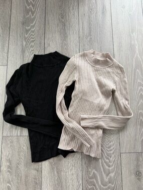 Primark Black & Beige Ribbed Turtleneck Sweaters